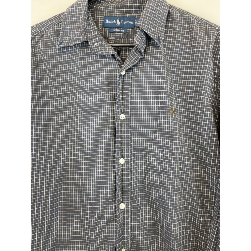 Men's Ralph Lauren Classic Fit Medium Button Up Shirt Blue White Check L/S 23